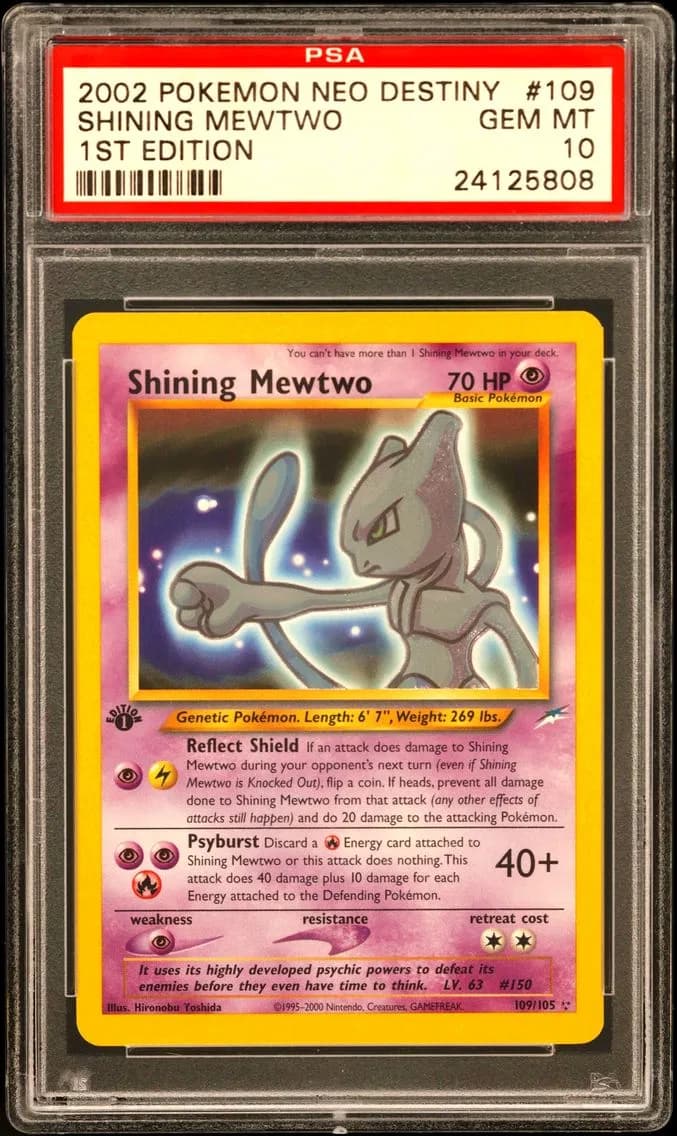 Shining Mewtwo 1st Edition, Neo Destiny, PSA 10