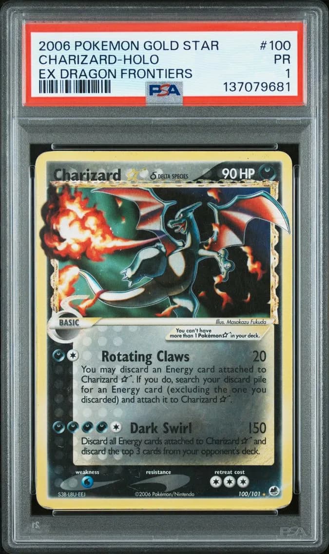 Charizard-Holo Gold Star, EX Dragon Frontiers, PSA 1
