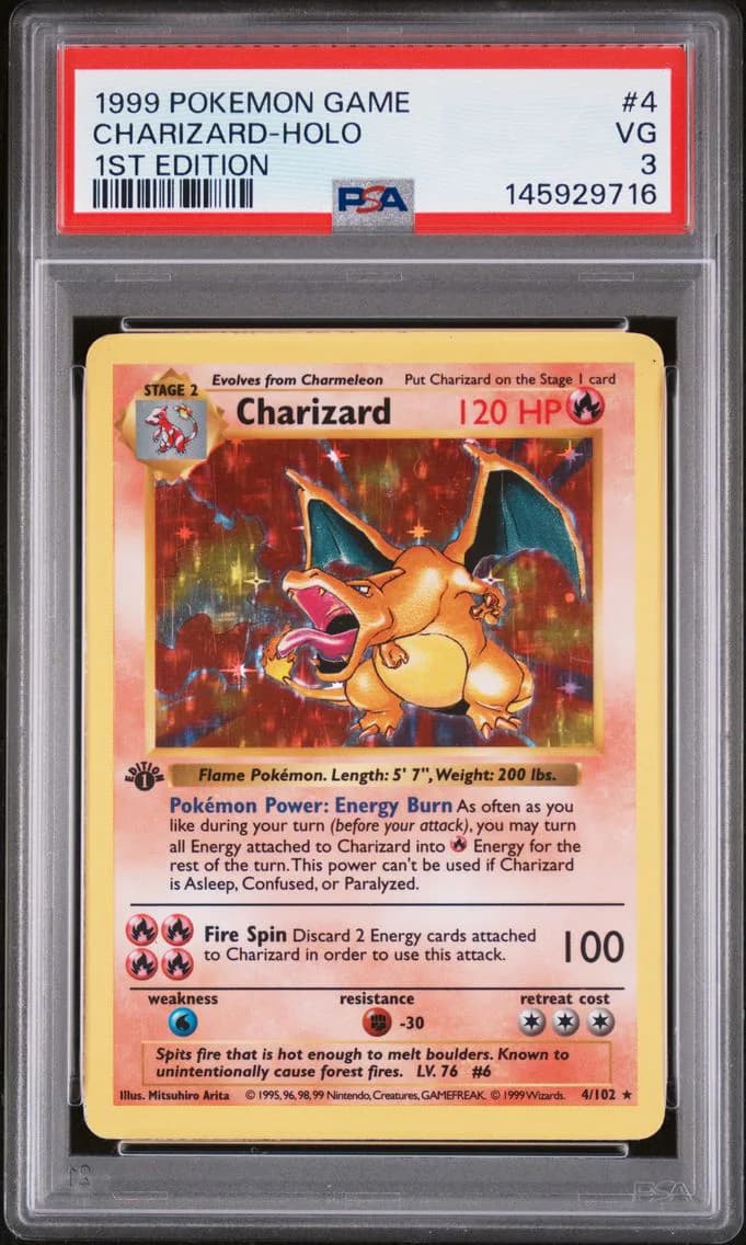 Charizard-Holo 1st Edition, Game, PSA 3