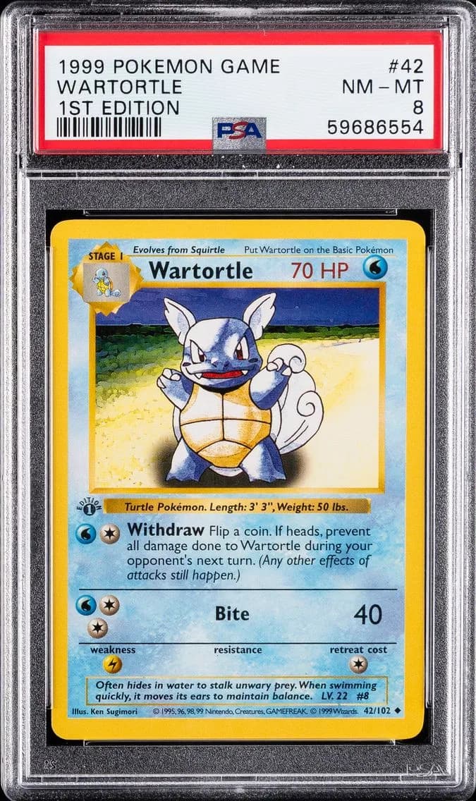 Wartortle 1st Edition, Game, PSA 8
